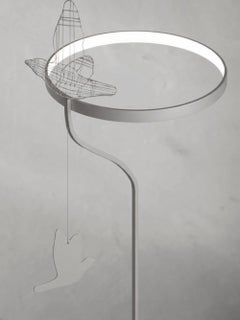 Lampadaire minimaliste « Flight Shadows » : luminaire moderne en acier inoxydable, finition platine