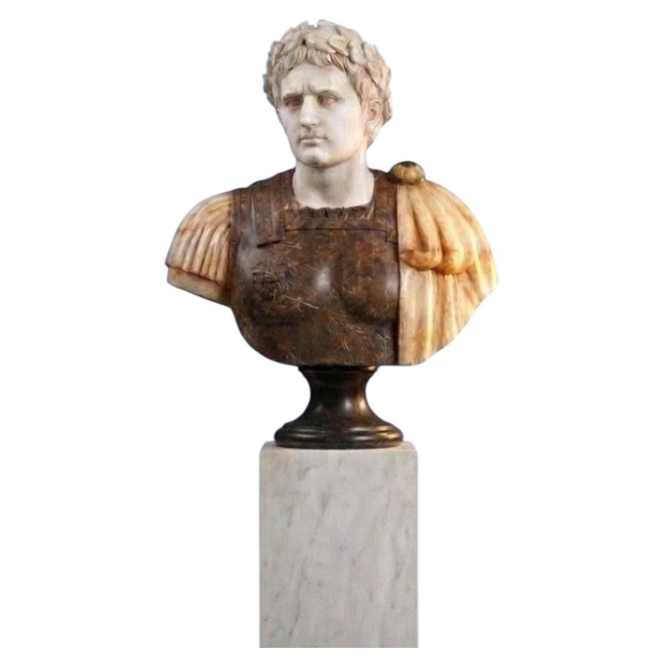 Bust of Emperor Caesar in polychrome marble in vendita