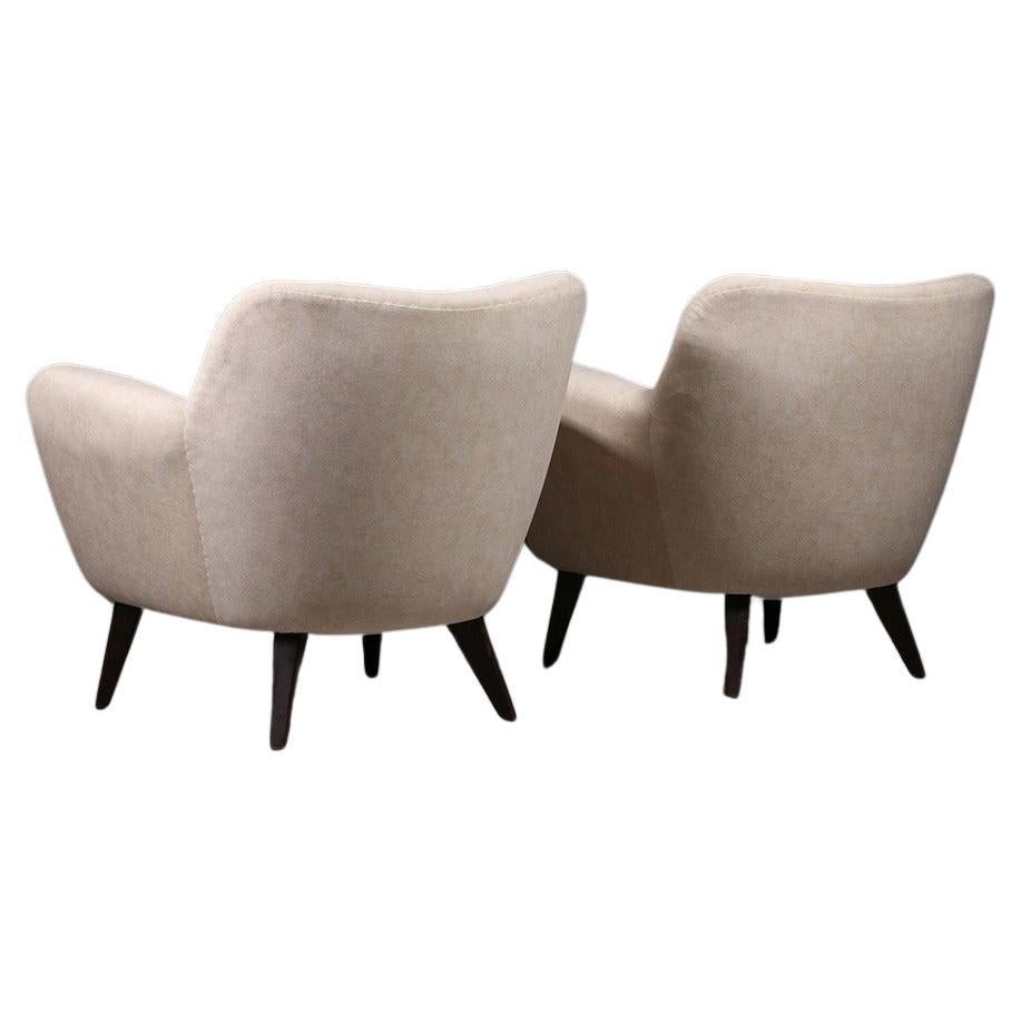 Pair of French Lounge Chairs in Wood and Fabric, France, 1960s