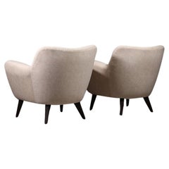 Pair of French Lounge Chairs in Wood and Fabric, France, 1960s