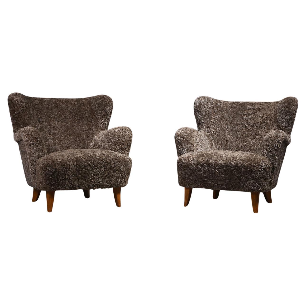 Ilmari Lappalainen for Asko Pair of 'Laila' Armchairs in Sheepskin, 1950s