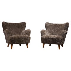 Ilmari Lappalainen for Asko Pair of 'Laila' Armchairs in Sheepskin, 1950s
