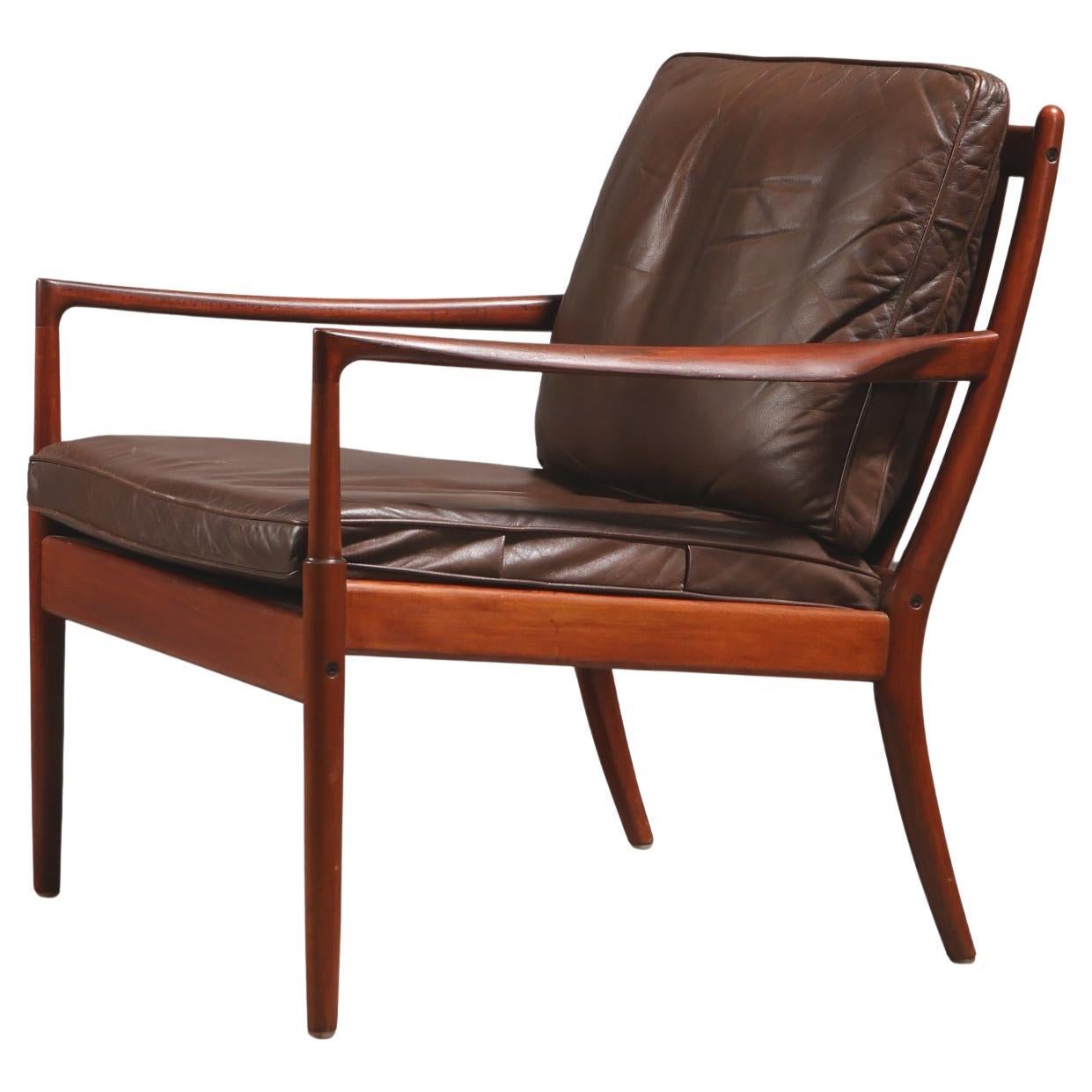 Ib Kofod-Larsen for OPE Möbler 'Samso' Lounge Chair in Brown Leather, 1950s