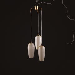 Paavo Tynell 3-Arm Ceiling Lamp in Brass and Opaline Glass, 1940s