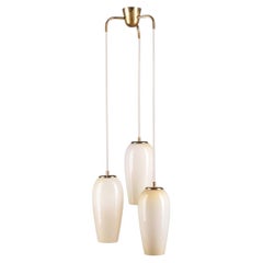 Paavo Tynell 3-Arm Ceiling Lamp in Brass and Opaline Glass, 1940s