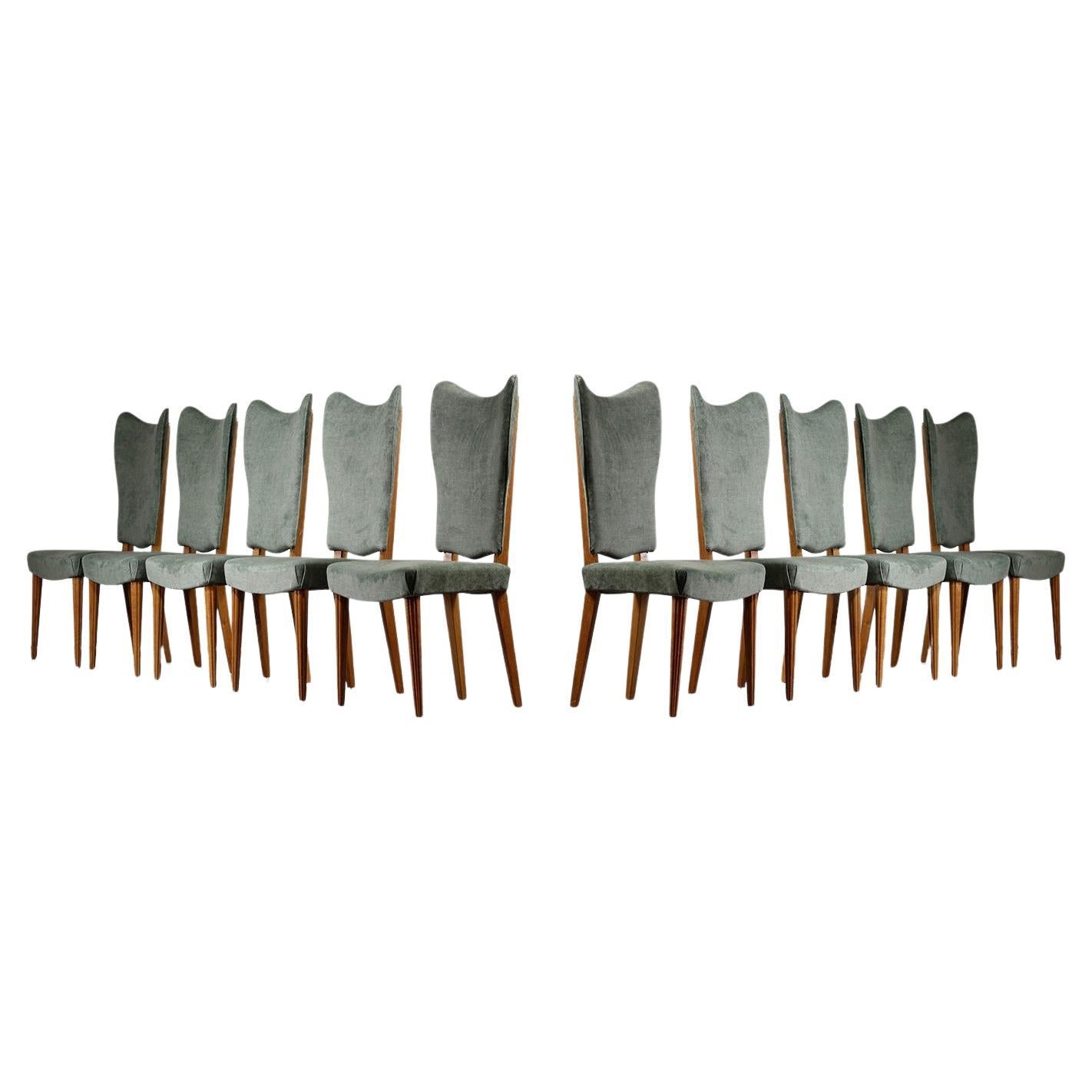 Ludvig Sturm Ensemble de dix chaises de salle à manger en velours vert, Suède vers 1948 en vente
