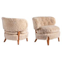 Otto Schulz Pair of ‘Schulz’ Easy Chairs in Light Sheepskin, 1940s
