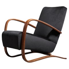 Jindřich Halabala 'H-269' Armchair in Beech and Black Velvet, 1930s