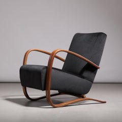 Jindřich Halabala 'H-269' Armchair in Beech and Black Velvet, 1930s