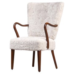 Poltrona danese Alfred Christensen in pelle di pecora chiara, anni '40