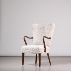 Poltrona danese Alfred Christensen in pelle di pecora chiara, anni '40