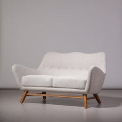 Swedish Modern Two-Seater Sofa in Light Fabric, 1950s