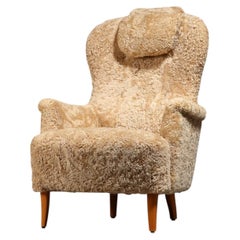 Carl Malmsten for O.H. Sjögren 'Farmor' Armchair in Honey Sheepskin, 1950s