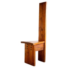 Brutalist Artisan Accent Chair Mid Century Tall Back Statement Pine Iron Rustic
