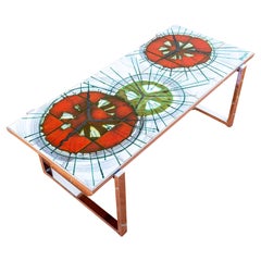 DeNisco Large Coffee Table Chrome Ceramic Fat Lava Tiled Mid Century 1970s MCM
