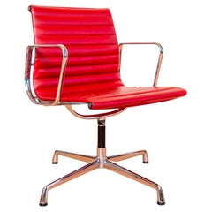 Eames EA108 Armchair by ICF 1 of 4 MCM 1970s Swivel Red Leather Chrome Aluminium