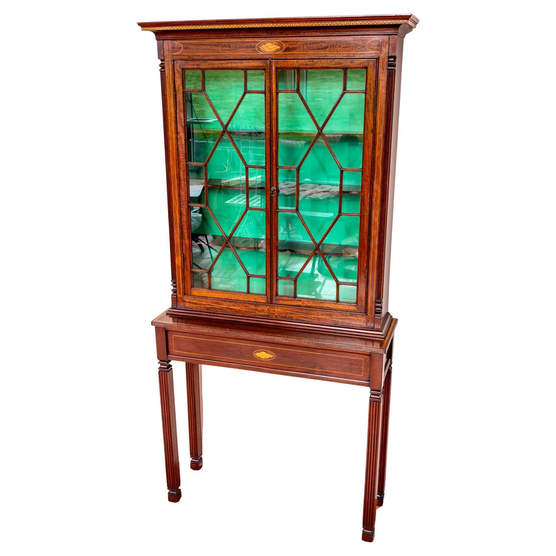Fine Antique Glazed Cabinet and Console Table Inlaid Mahogany Astragal Edwardian For Sale
