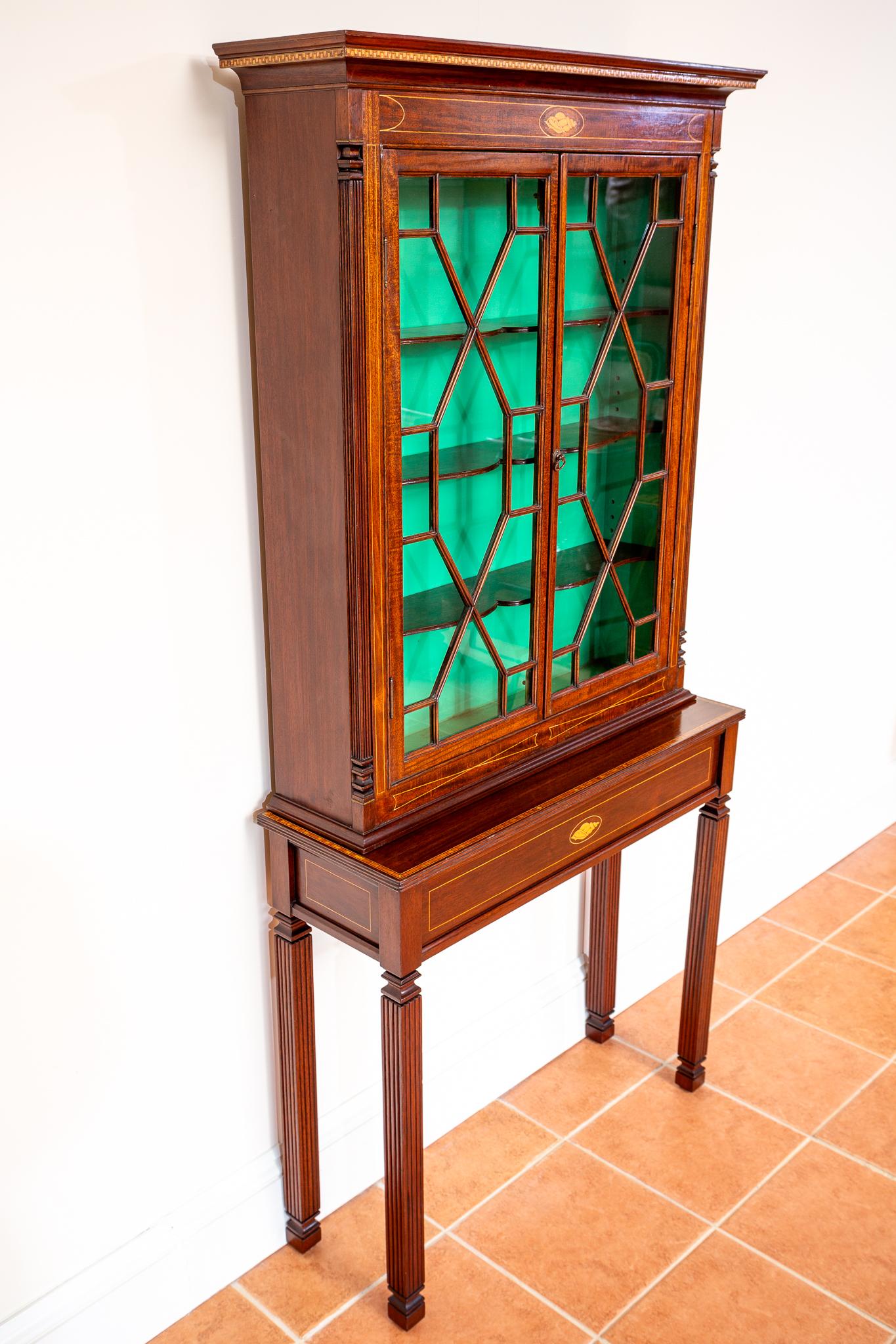Fine Antique Glazed Cabinet and Console Table Inlaid Mahogany Astragal Edwardian For Sale 3