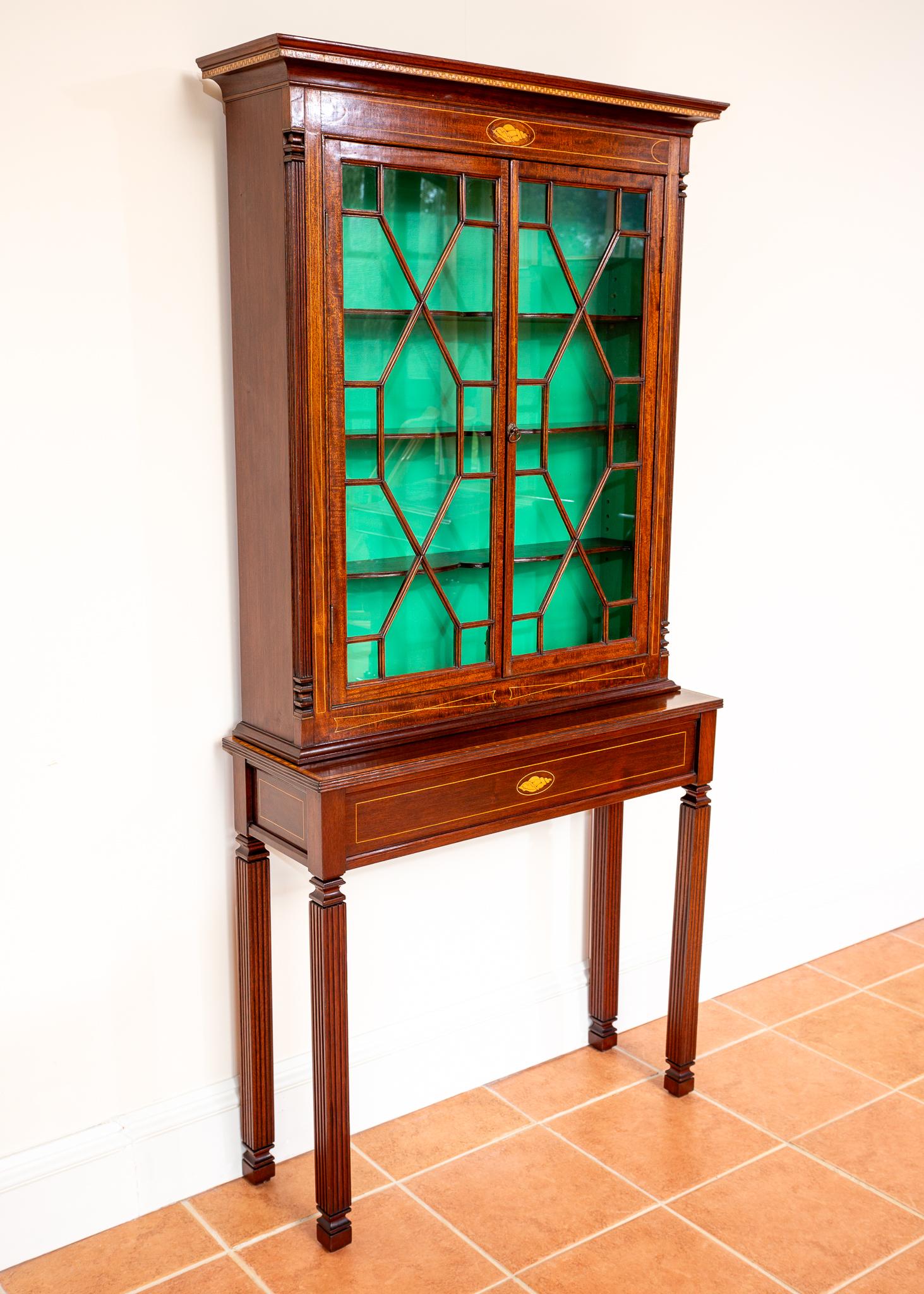 Fine Antique Glazed Cabinet and Console Table Inlaid Mahogany Astragal Edwardian For Sale 10