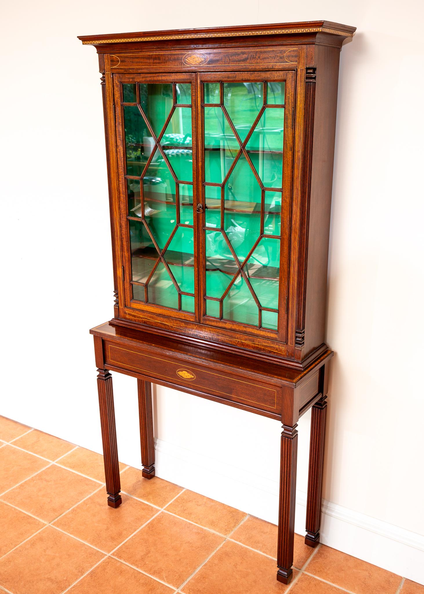 Fine Antique Glazed Cabinet and Console Table Inlaid Mahogany Astragal Edwardian For Sale 5