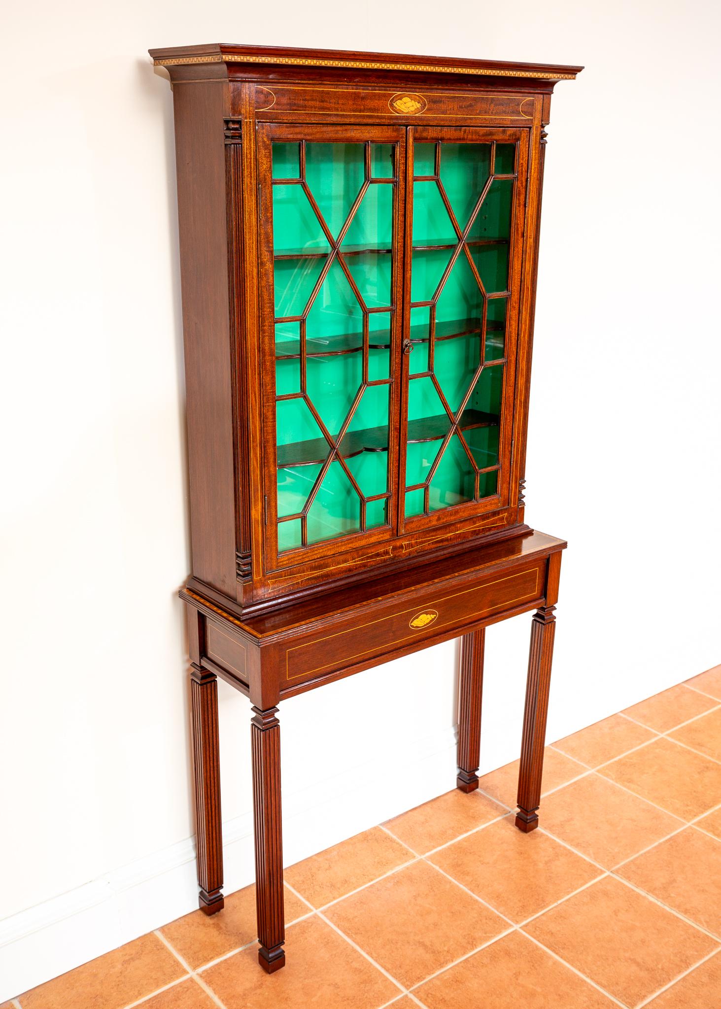 Fine Antique Glazed Cabinet and Console Table Inlaid Mahogany Astragal Edwardian For Sale 7