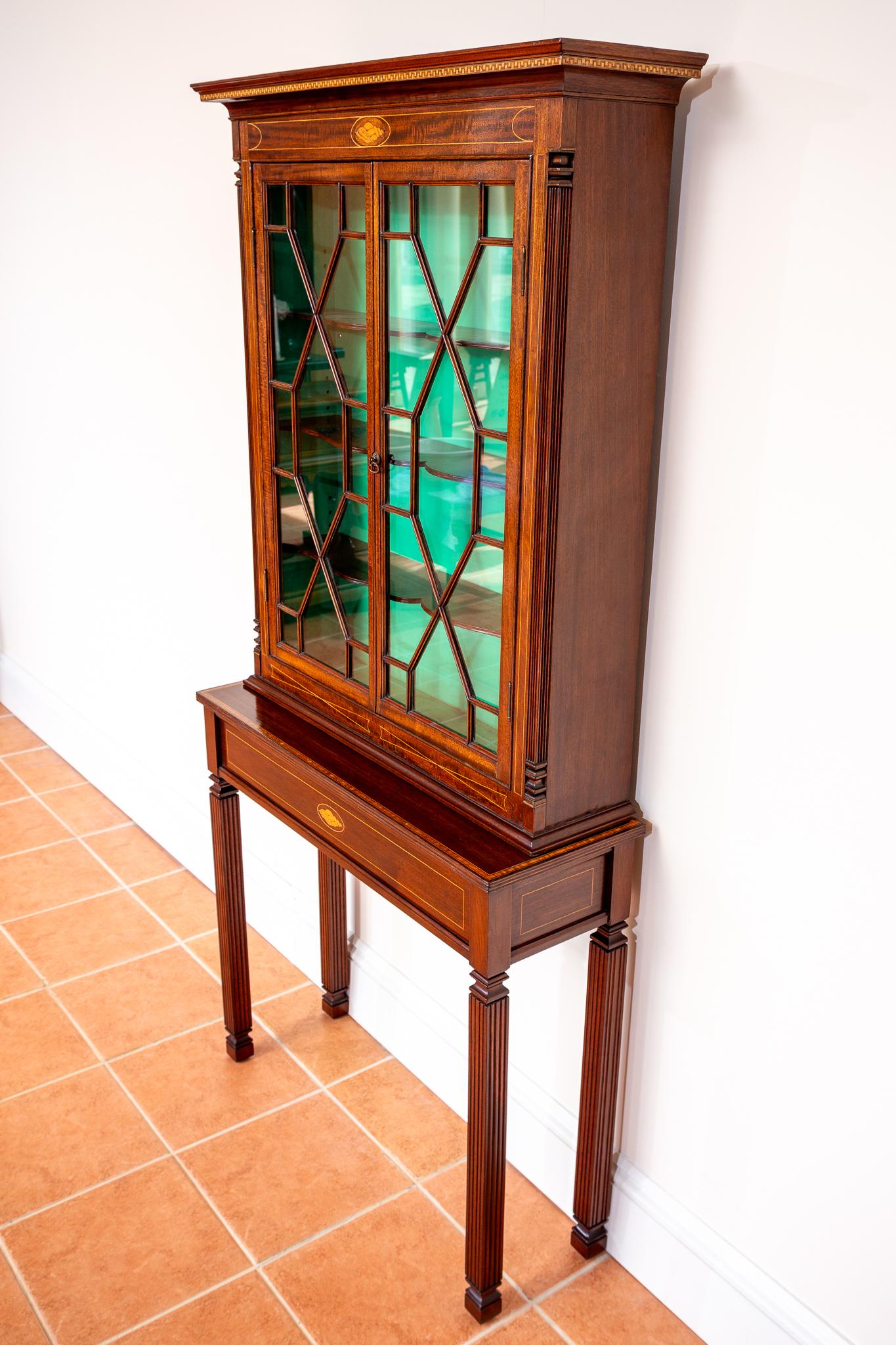 Fine Antique Glazed Cabinet and Console Table Inlaid Mahogany Astragal Edwardian For Sale 1