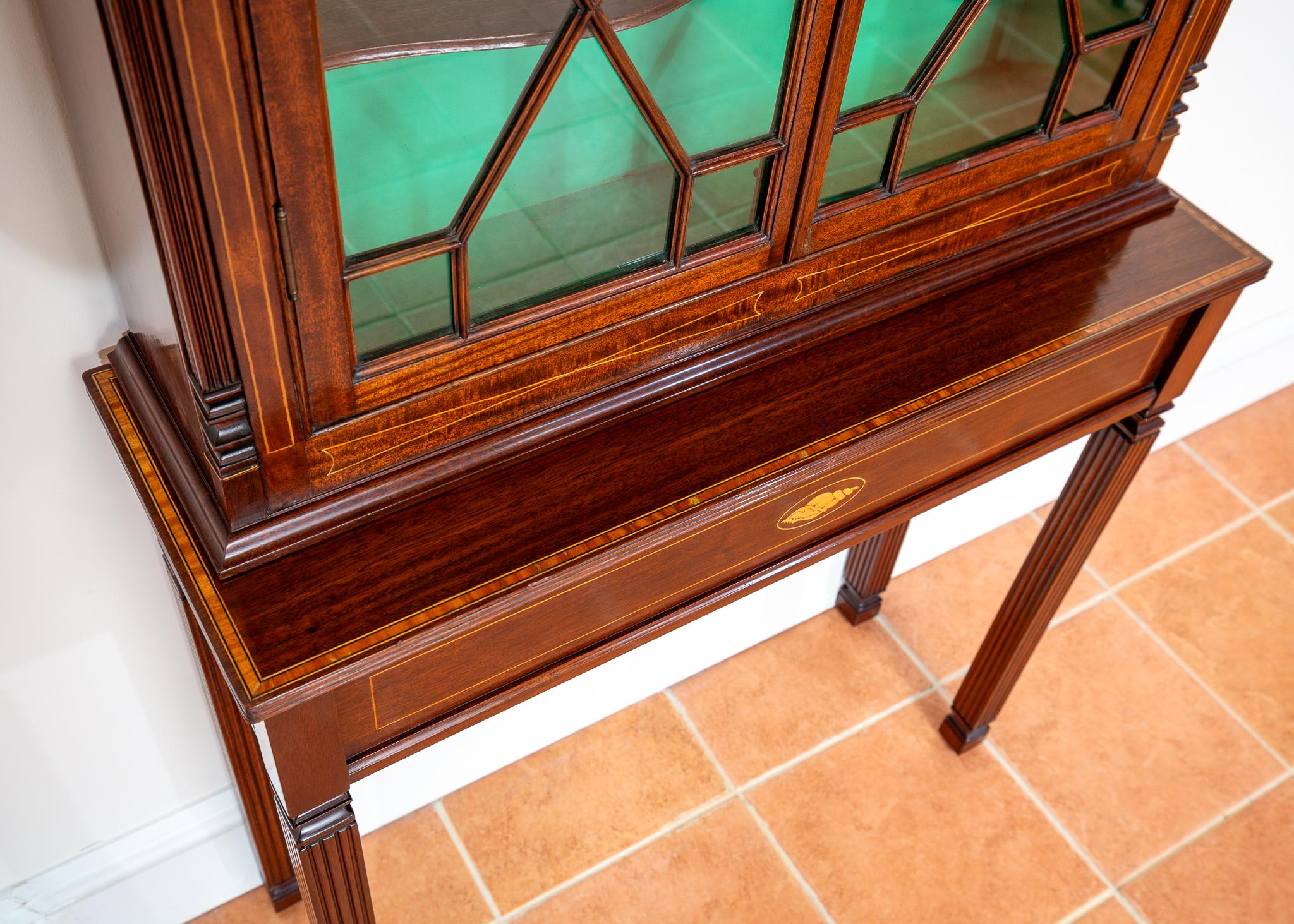 Fine Antique Glazed Cabinet and Console Table Inlaid Mahogany Astragal Edwardian For Sale 6