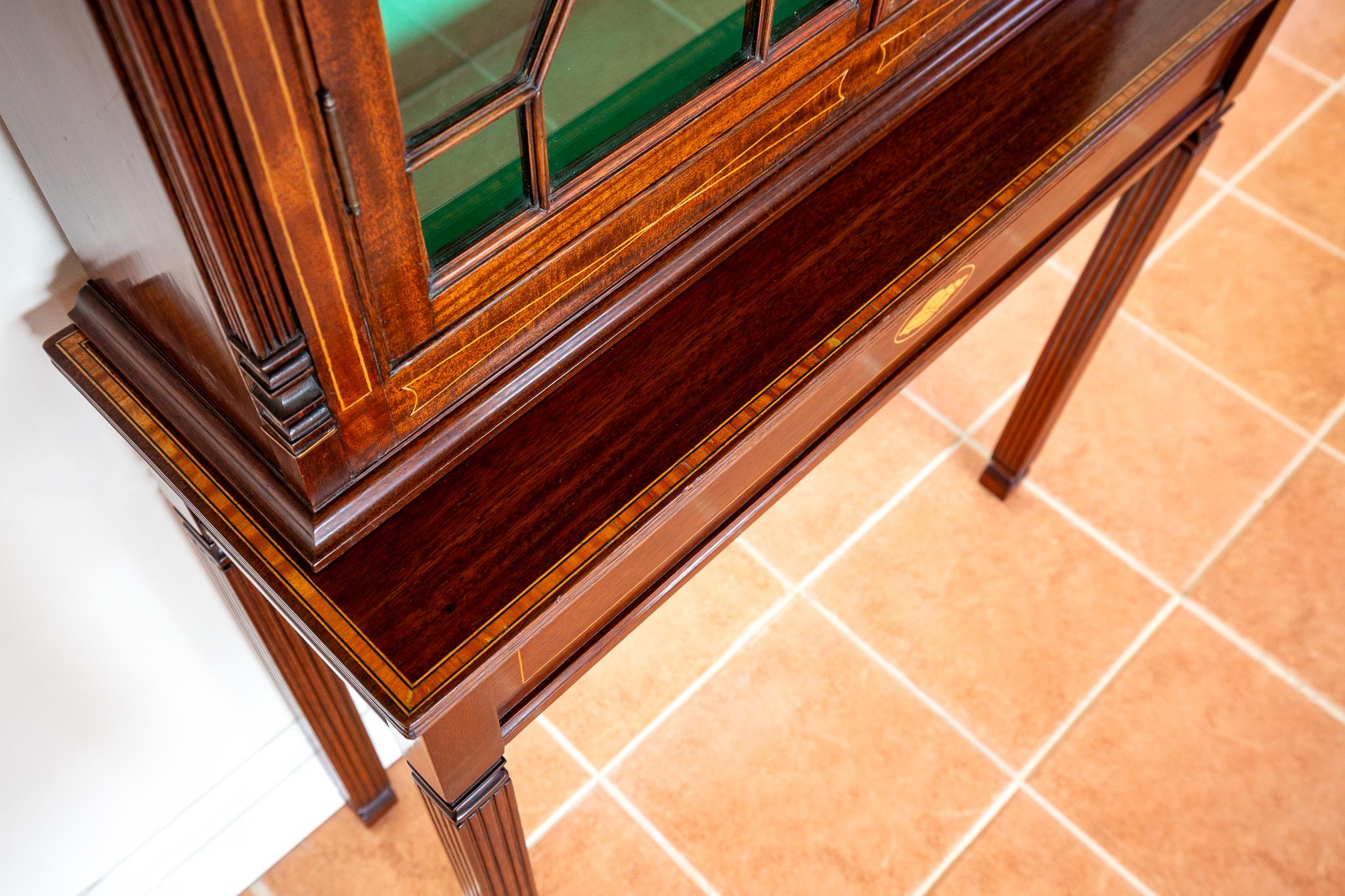British Fine Antique Glazed Cabinet and Console Table Inlaid Mahogany Astragal Edwardian For Sale