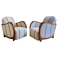 A Pair Of French Art Deco Linen Upholstered Armchair