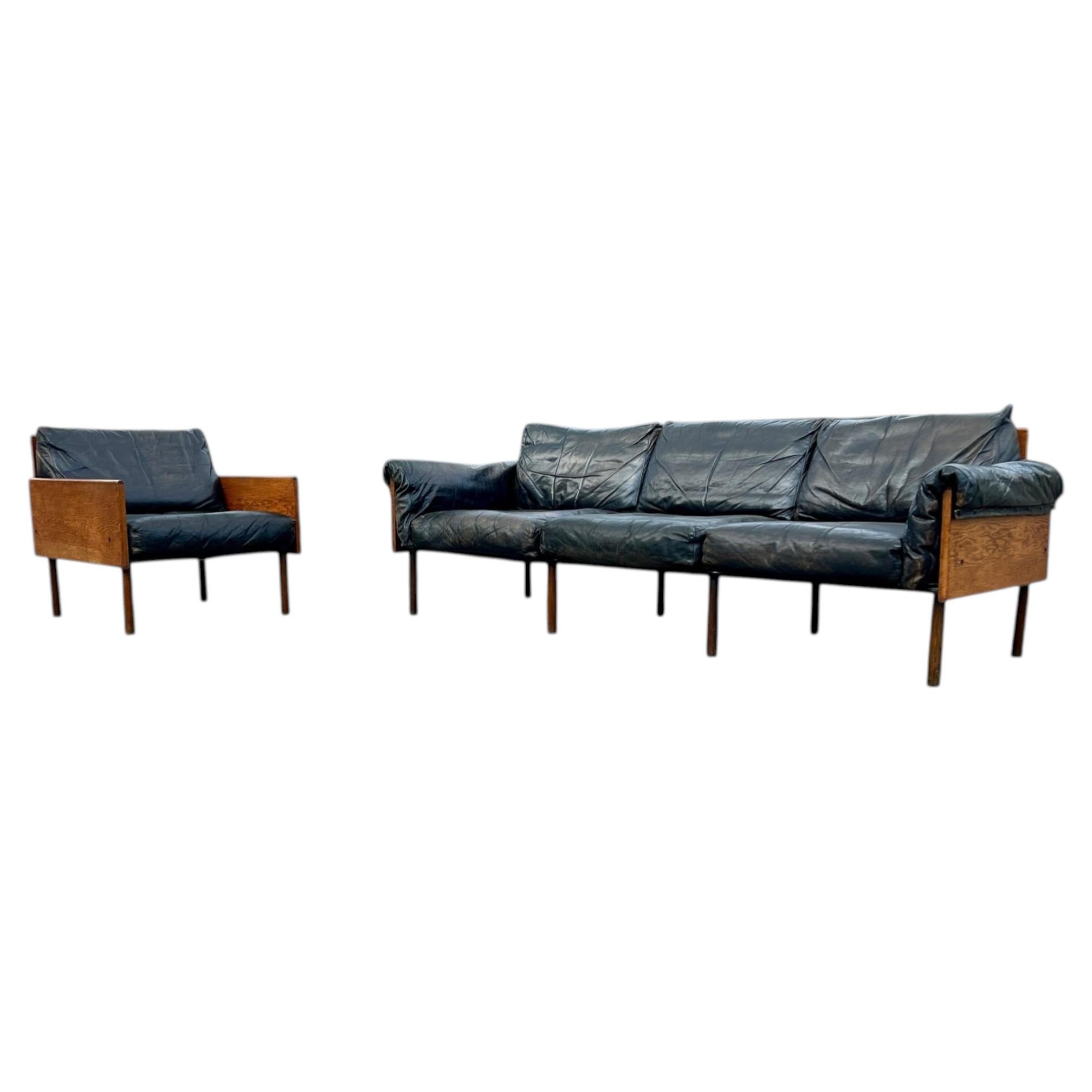 'Ateljee' Leather And Ash Sofa And Armchair By Yrjö Kukkapuro For Haimi Finland