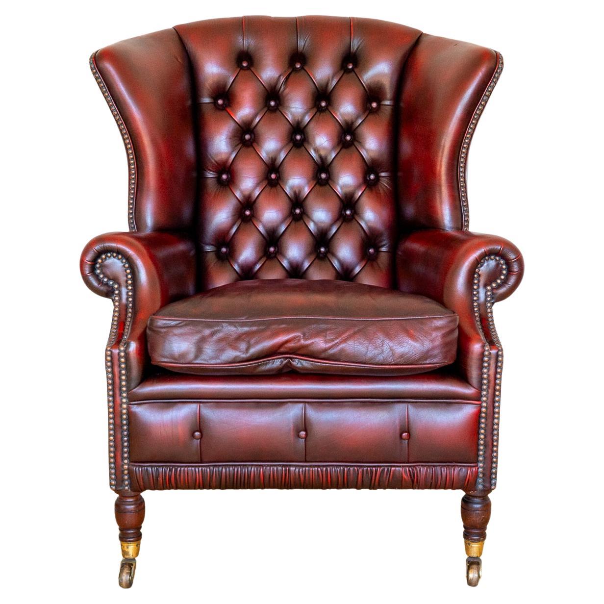 Fauteuil Chesterfield à dossier de style géorgien rouge sang-de-bœuf Harrods 1990 Fireside en vente
