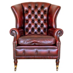 Wingback Chesterfield Armchair Georgian Style Oxblood Red Harrods 1990s Fireside