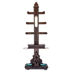 Arts & Crafts Carved Oak Hall Stand Antique Mirrored Brass Stick Hat Stand 1870