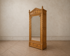 French Bird’s Eye Maple Faux Bamboo Mirrored Armoire, Circa 1900
