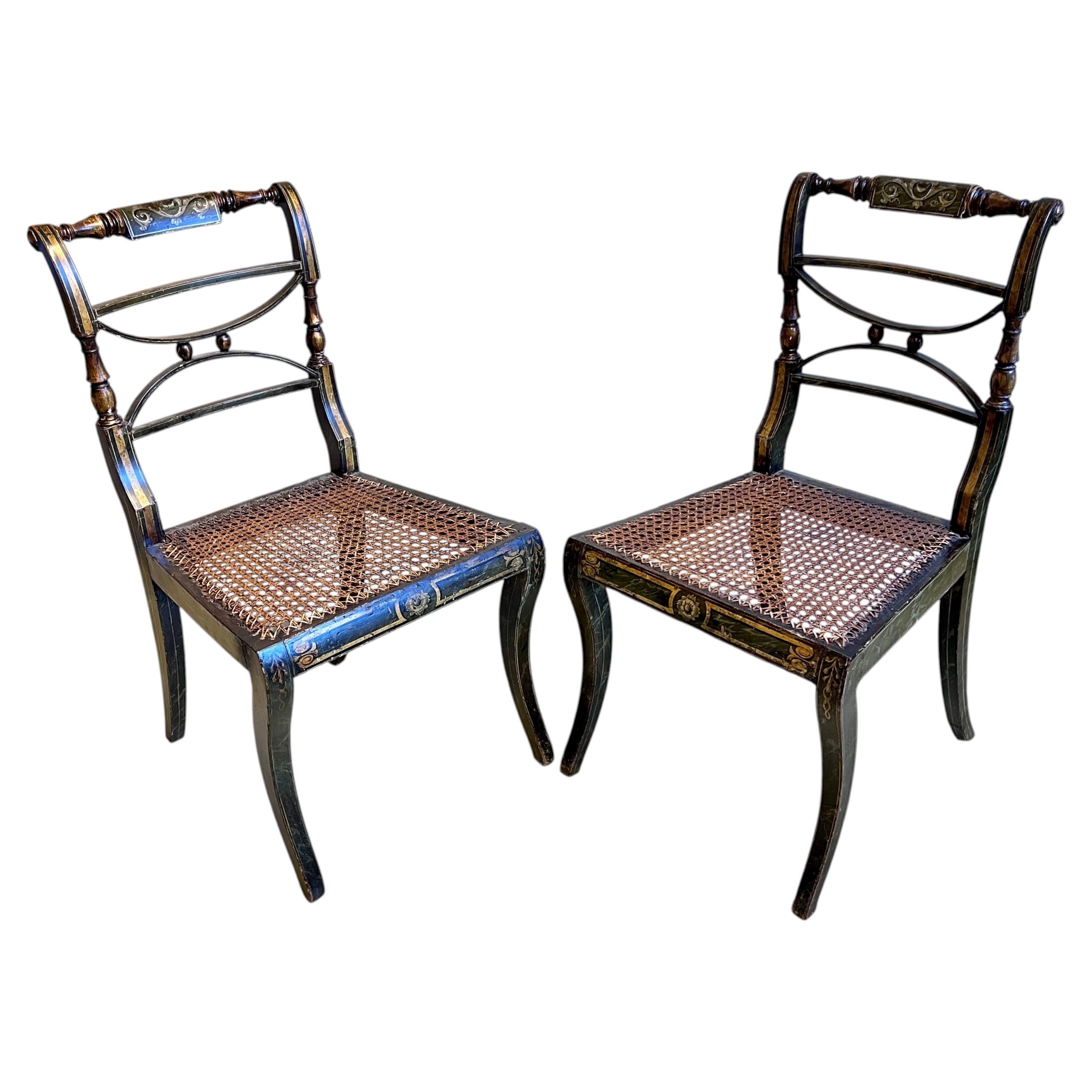 Pair Of Regency Painted Cane-Seat Side Chairs For Sale