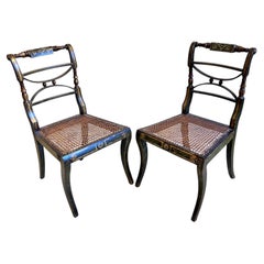 Pair Of Regency Painted Cane-Seat Side Chairs