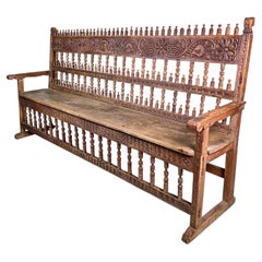 Large Antique Spanish Colonial Carved Hardwood Bench – Late C18th / Early C19th