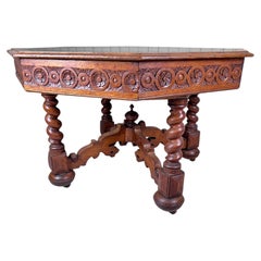 Fine Victorian Gothic Revival Octagonal Oak Library Centre Table – W. Williamson