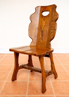 6 Oak Dining Chairs Mid Century Belgian Sculptural 1960s Brutalist MCM Tiger Oak