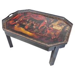 C19th Octagonal Tray Table - The Family Of Darius Before Alexander The Great