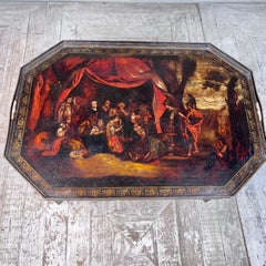 C19th Octagonal Tray Table - The Family Of Darius Before Alexander The Great