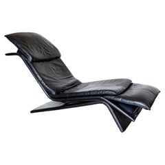Stylish Black Leather Chaise Longue Postmodern Designer Maurice Villency 1980s