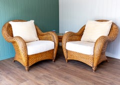Pair of French Bamboo Rattan Armchairs Conservatory Studio Lounge Chairs 1970s