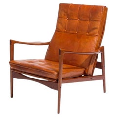 Fauteuil de salon en teck et cuir d'Ib Kofod Larsen, OPE, Suède, années 1950