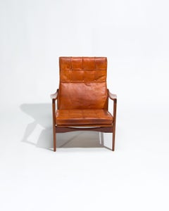 Fauteuil de salon en teck et cuir d'Ib Kofod Larsen, OPE, Suède, années 1950