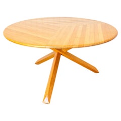 Tavolo da pranzo di design moderno italiano, Gigi Sabadin, biondo, rotondo, geometrico, anni '70