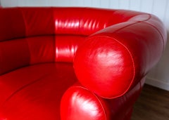 Modernist Red Leather Lounge Chair Eileen Gray Bibendum Armchair Deco MCM 1980s