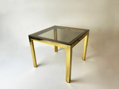 Vintage Italian 1970s Brass & Smoked Glass Side Table, Hollywood Regency