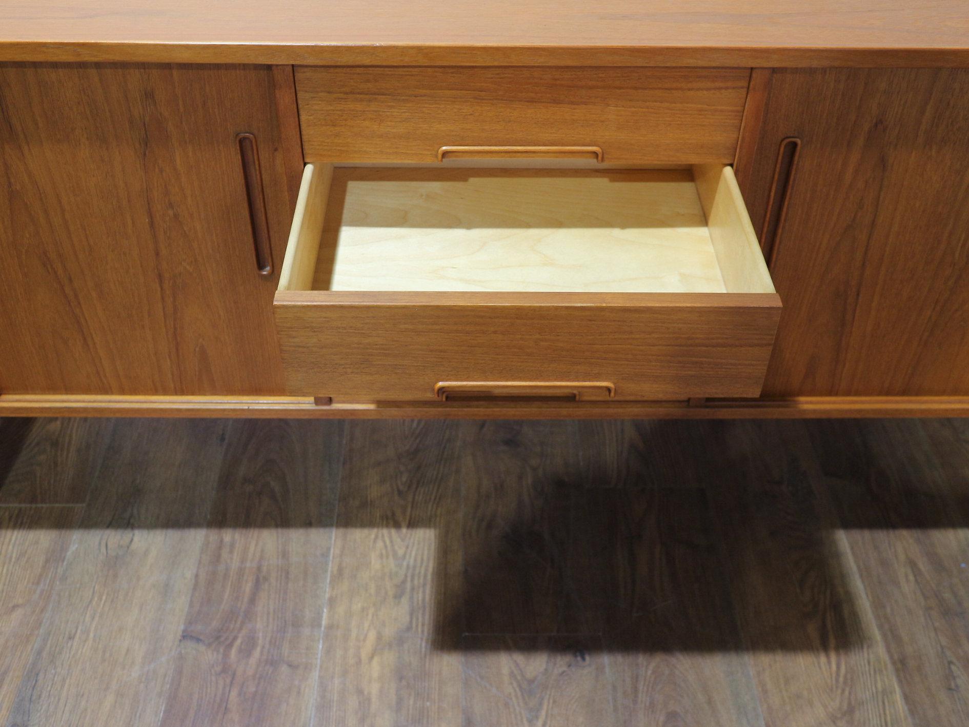 British Mid Century Modern Vintage Teak Credenza Sideboard by Nils Jonsson Scandinavian For Sale