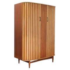 Mid Century Modern Vintage Teak Tambour Door Wide Armoire Wardrobe by Austinsuit